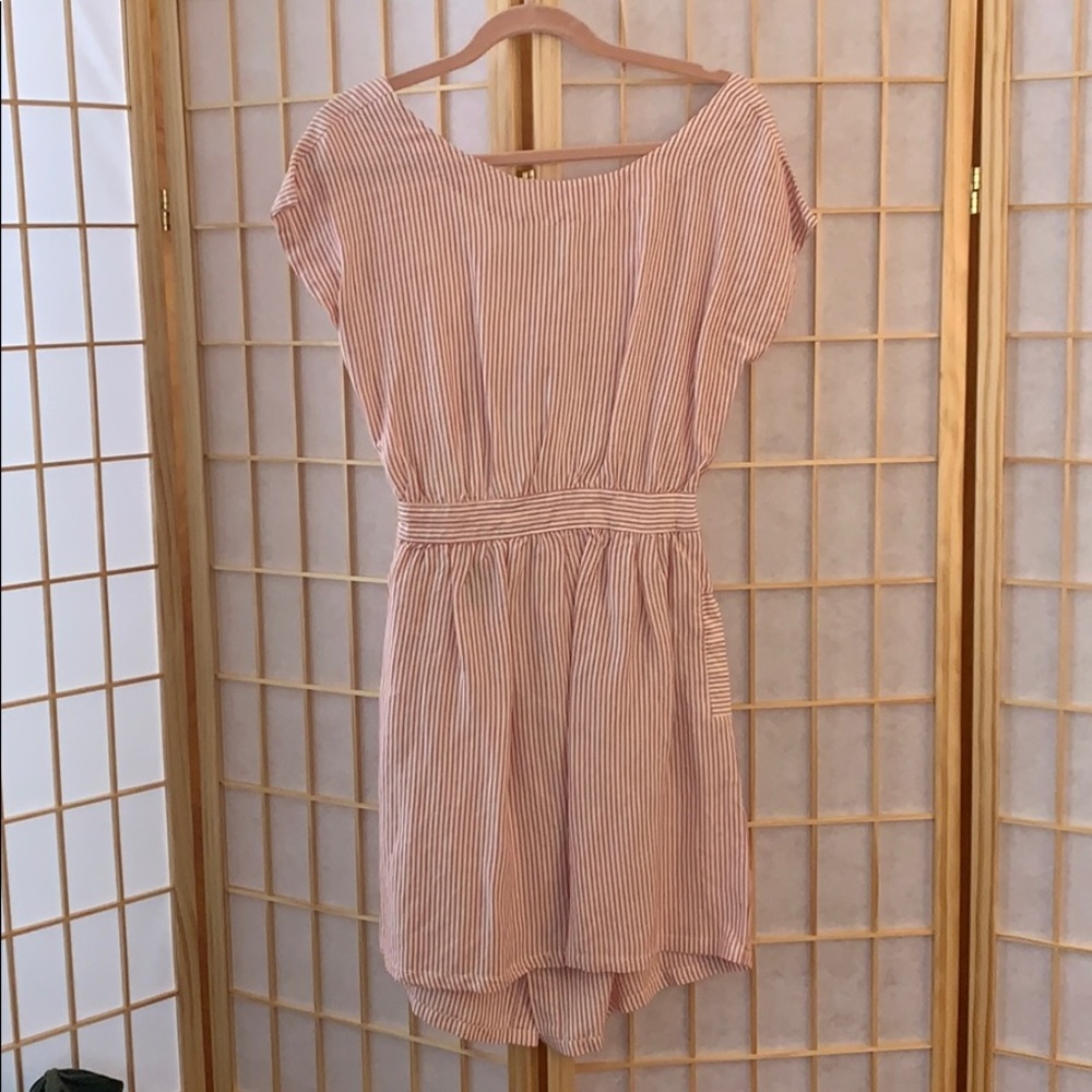 Pink Seersucker Dress with Open Back and Pockets